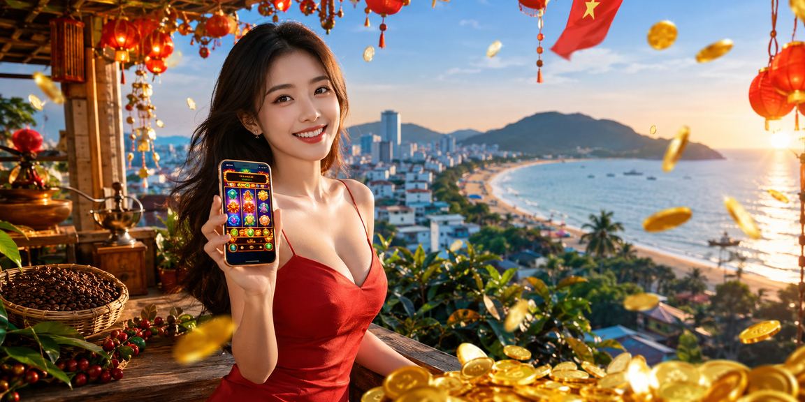 Người dùng chơi slot game bên tách cà phê tại Côn Đảo — trải nghiệm giải trí bình yên